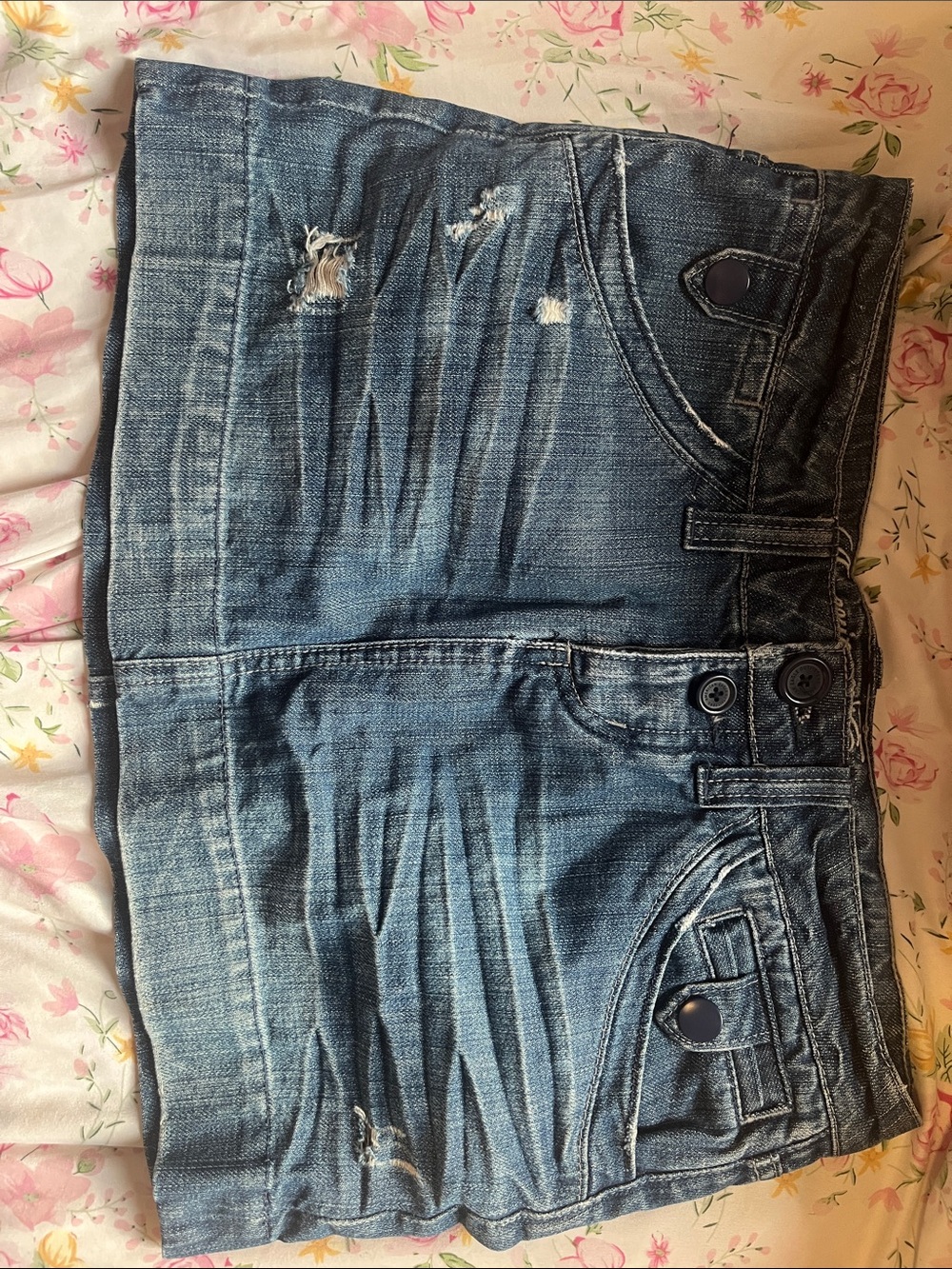 Women’s Dark Blue Distressed Denim Mini Skirt